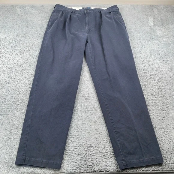 VTG Polo Ralph Lauren Pants Mens 40x34 Fits 38x33 Blue Andrew Pleated Chino - Picture 1 of 10